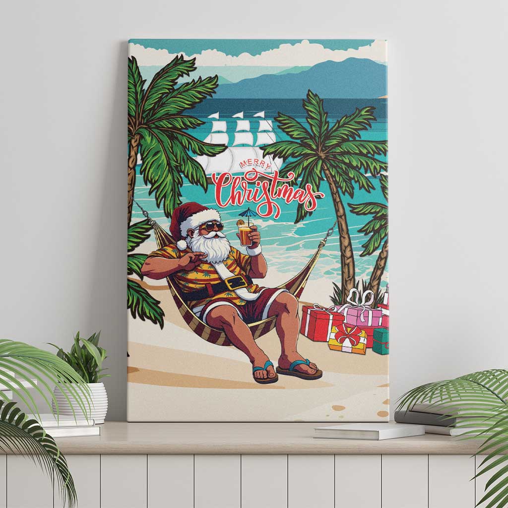 Afro Christmas in Liberia Canvas Wall Art Santa Chill on Tropical Beach - African Pride
