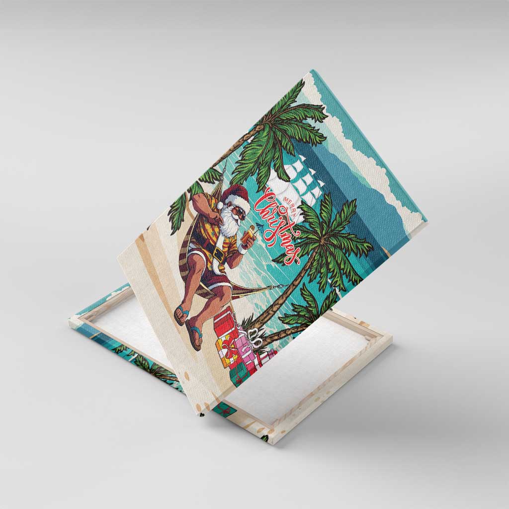 Afro Christmas in Liberia Canvas Wall Art Santa Chill on Tropical Beach - African Pride