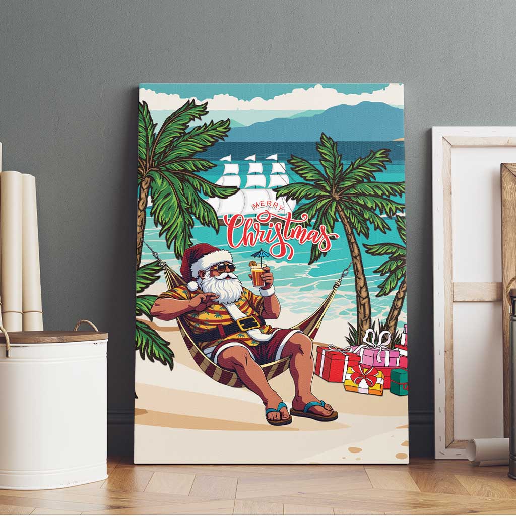 Afro Christmas in Liberia Canvas Wall Art Santa Chill on Tropical Beach - African Pride