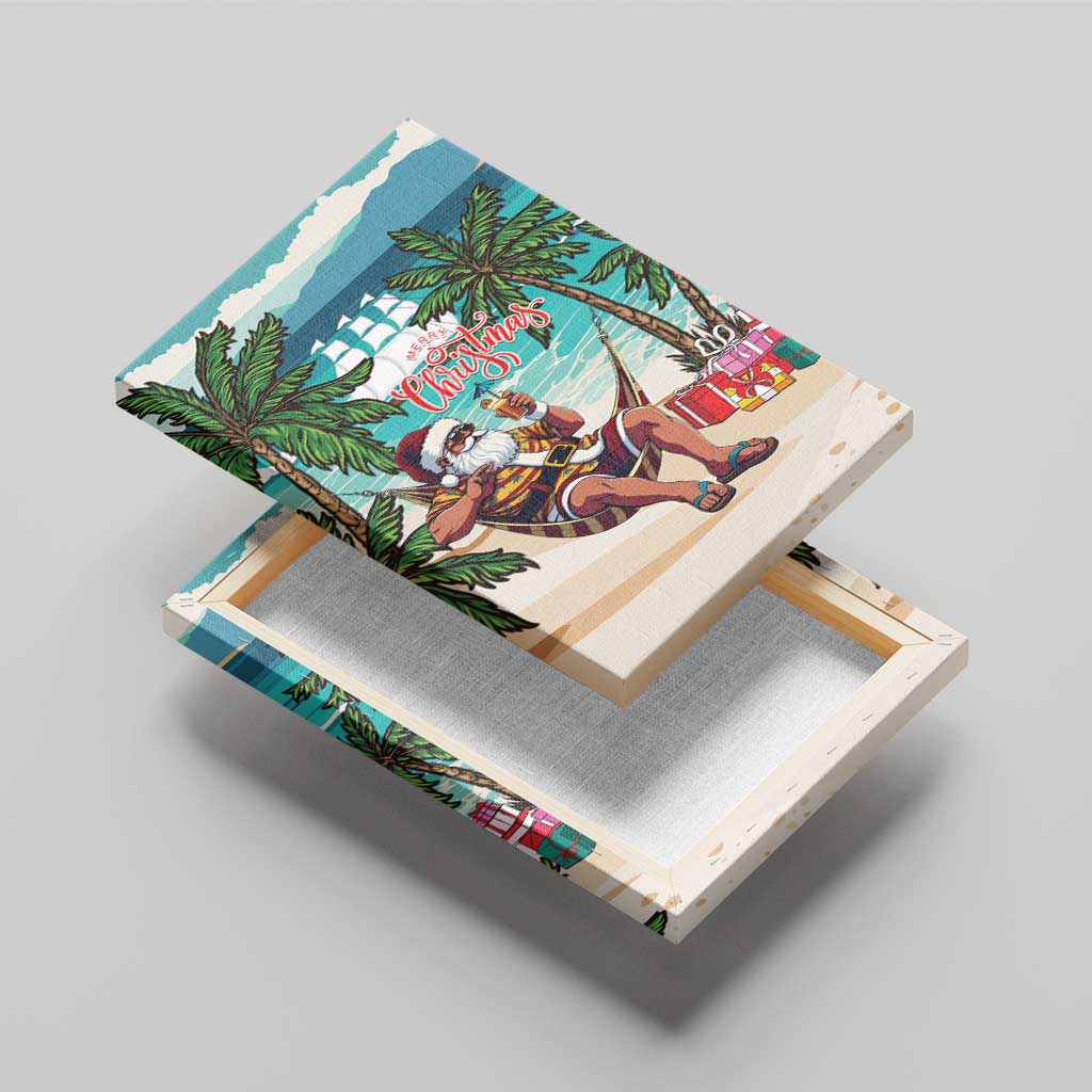 Afro Christmas in Liberia Canvas Wall Art Santa Chill on Tropical Beach - African Pride