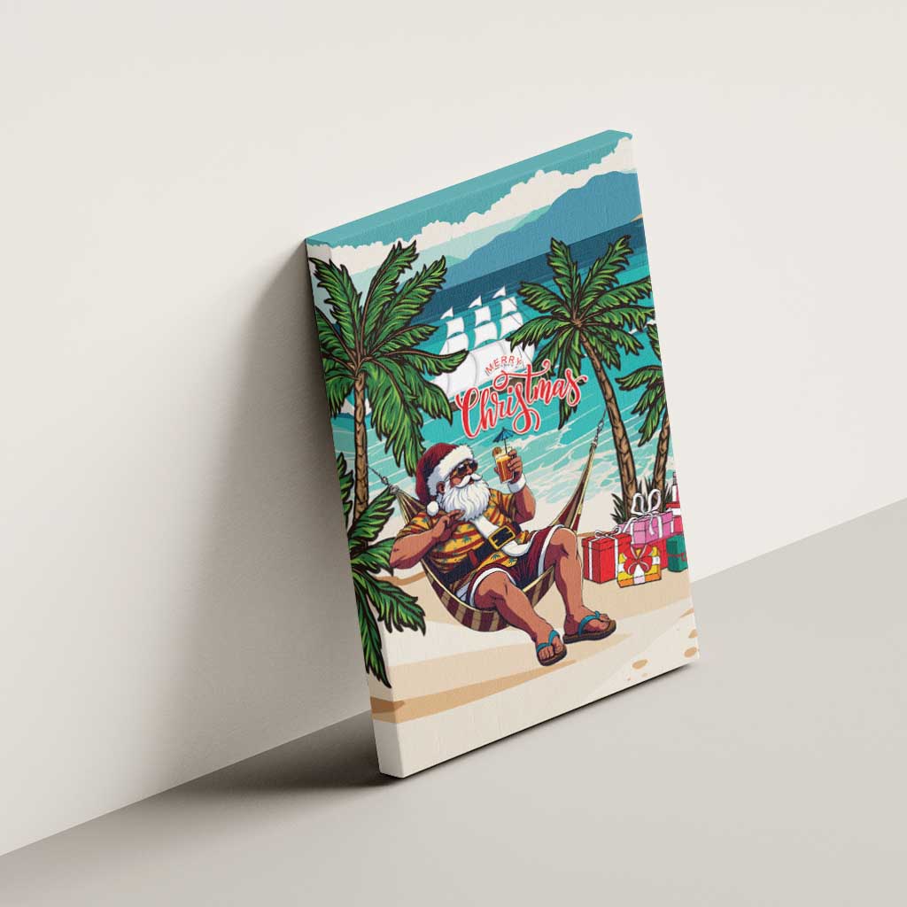 Afro Christmas in Liberia Canvas Wall Art Santa Chill on Tropical Beach - African Pride