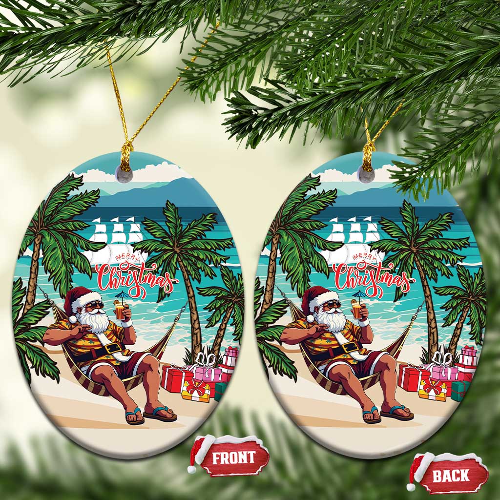 Afro Christmas in Liberia Ceramic Ornament Santa Chill on Tropical Beach - African Pride