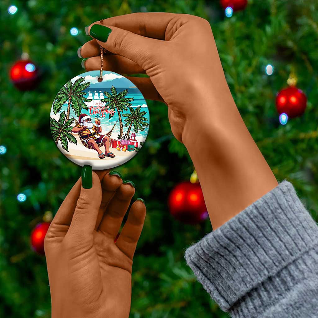 Afro Christmas in Liberia Ceramic Ornament Santa Chill on Tropical Beach - African Pride