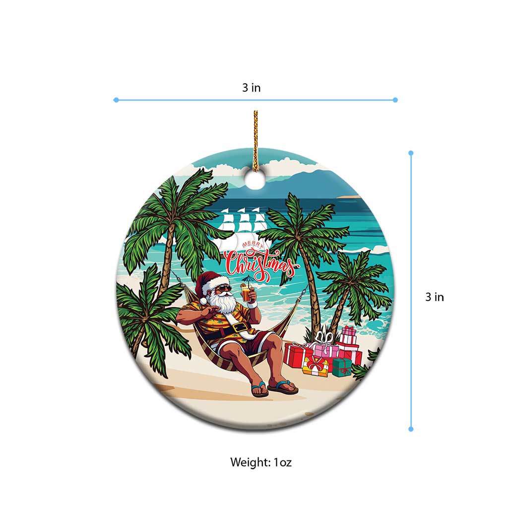 Afro Christmas in Liberia Ceramic Ornament Santa Chill on Tropical Beach - African Pride