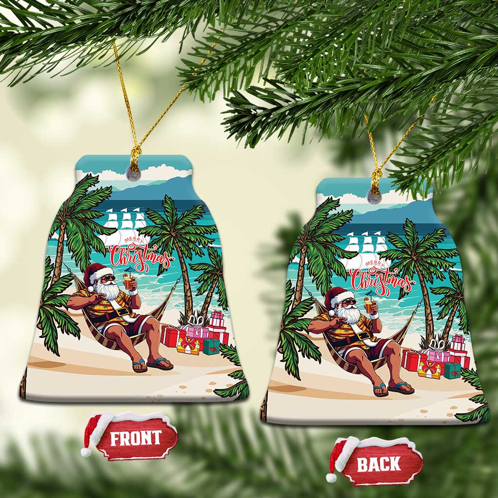 Afro Christmas in Liberia Ceramic Ornament Santa Chill on Tropical Beach - African Pride