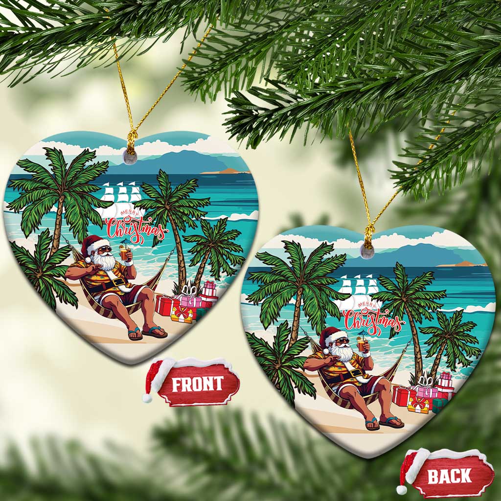 Afro Christmas in Liberia Ceramic Ornament Santa Chill on Tropical Beach - African Pride
