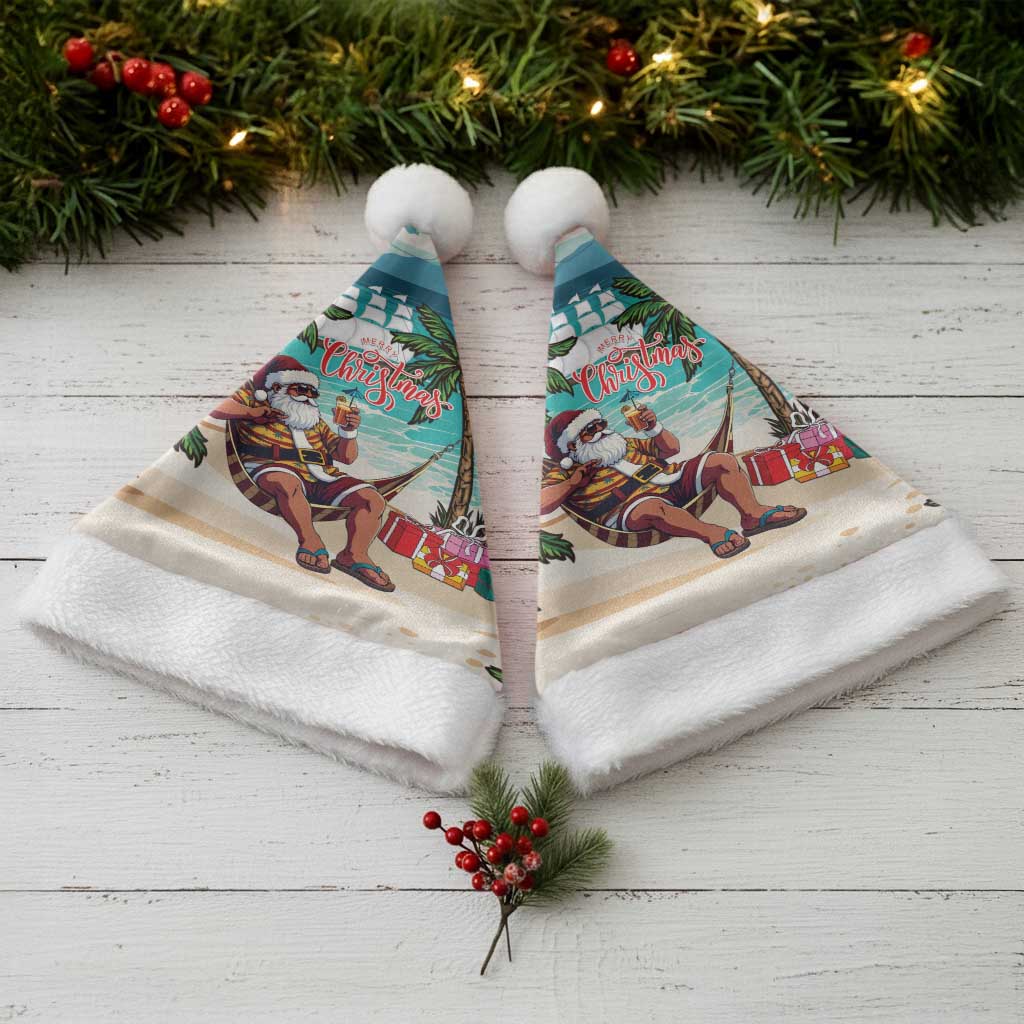 Afro Christmas in Liberia Christmas Santa Hat Santa Chill on Tropical Beach - African Pride