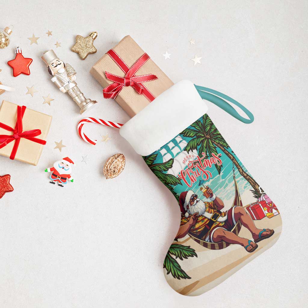 Afro Christmas in Liberia Christmas Stocking Santa Chill on Tropical Beach - African Pride