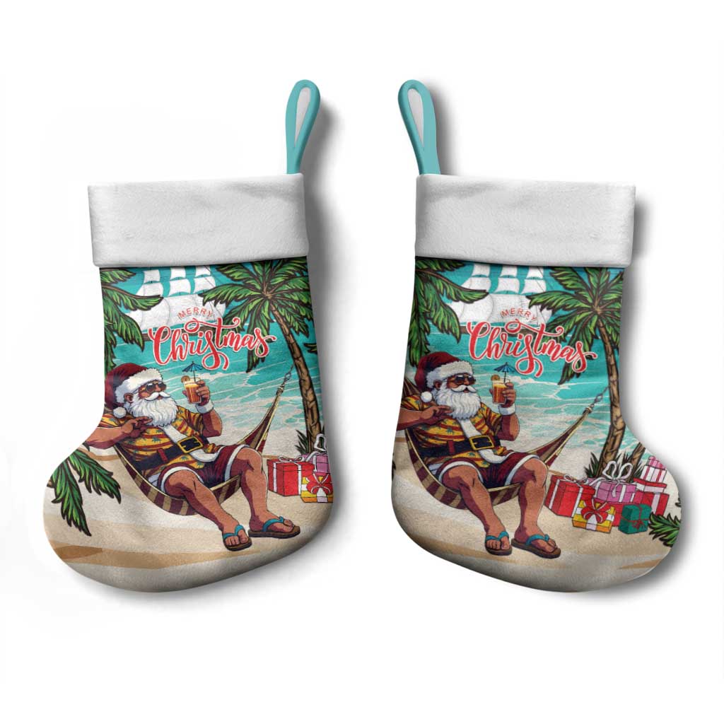 Afro Christmas in Liberia Christmas Stocking Santa Chill on Tropical Beach - African Pride