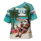 Liberia Christmas Cross Shoulder Shirt Santa Chill on Tropical Beach