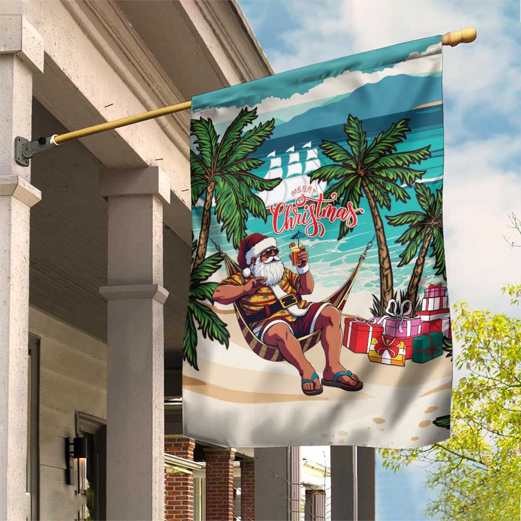 Afro Christmas in Liberia Garden Flag Santa Chill on Tropical Beach - African Pride