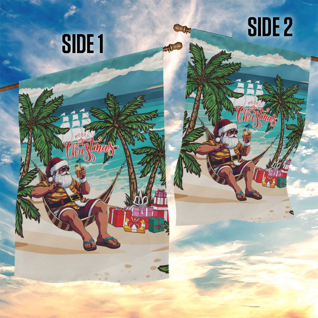 Afro Christmas in Liberia Garden Flag Santa Chill on Tropical Beach - African Pride
