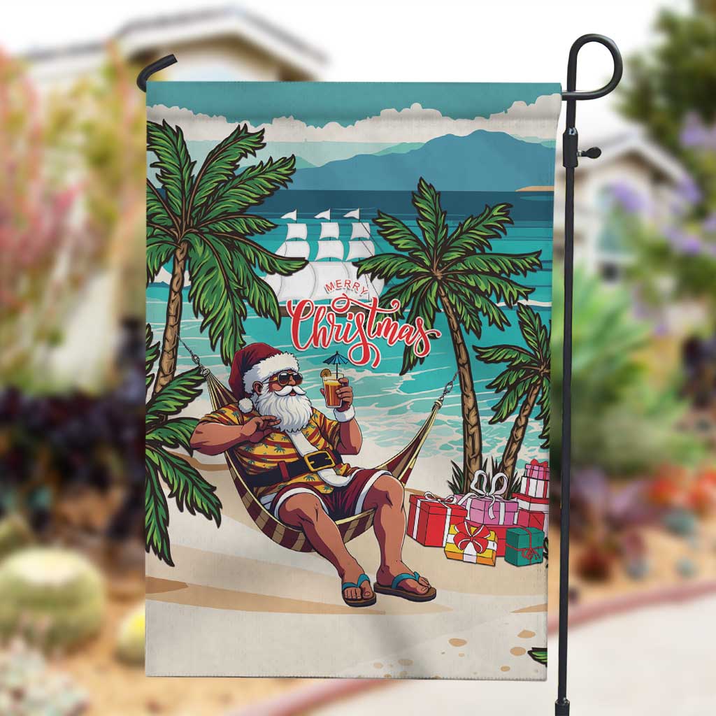 Afro Christmas in Liberia Garden Flag Santa Chill on Tropical Beach - African Pride
