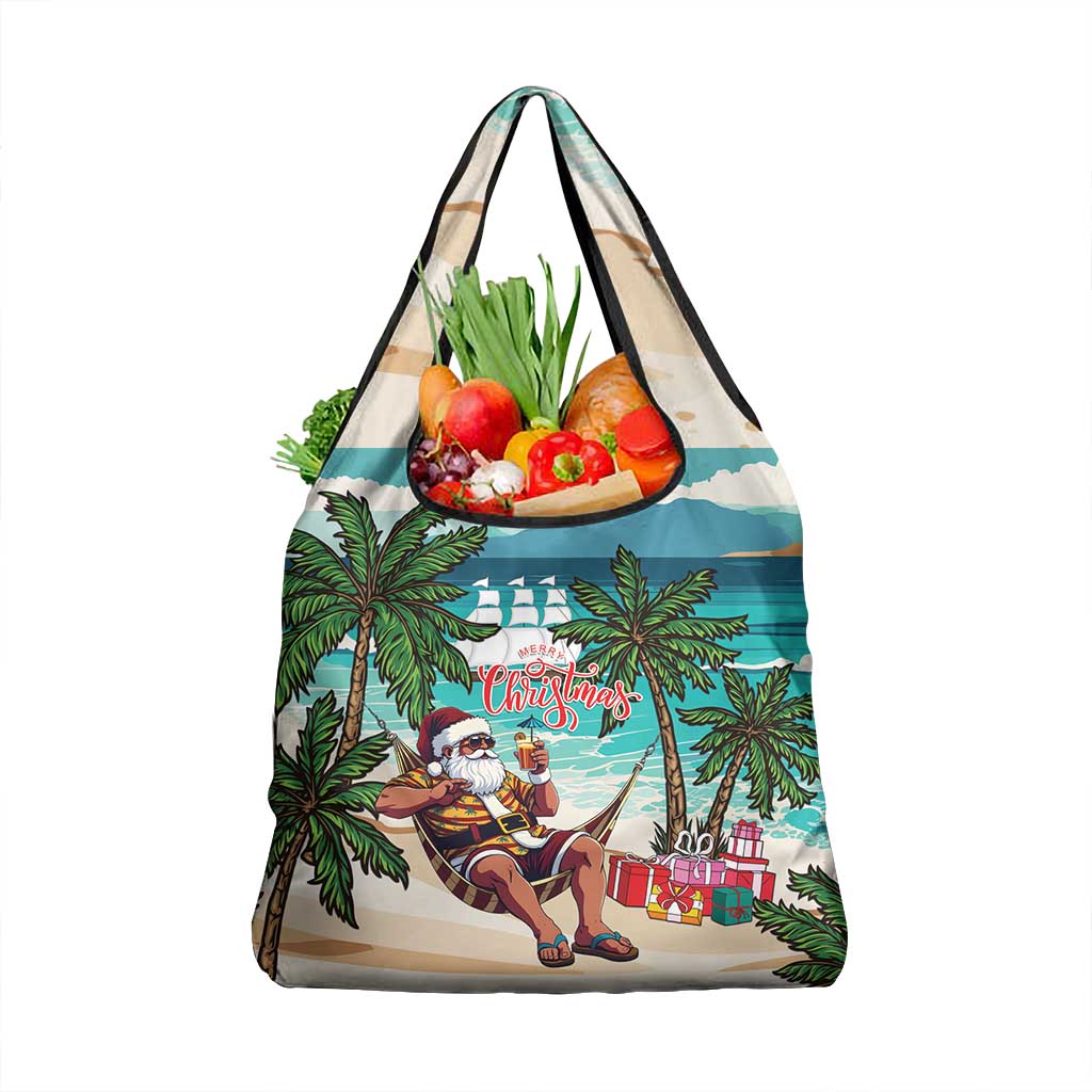 Afro Christmas in Liberia Grocery Bag Santa Chill on Tropical Beach - African Pride