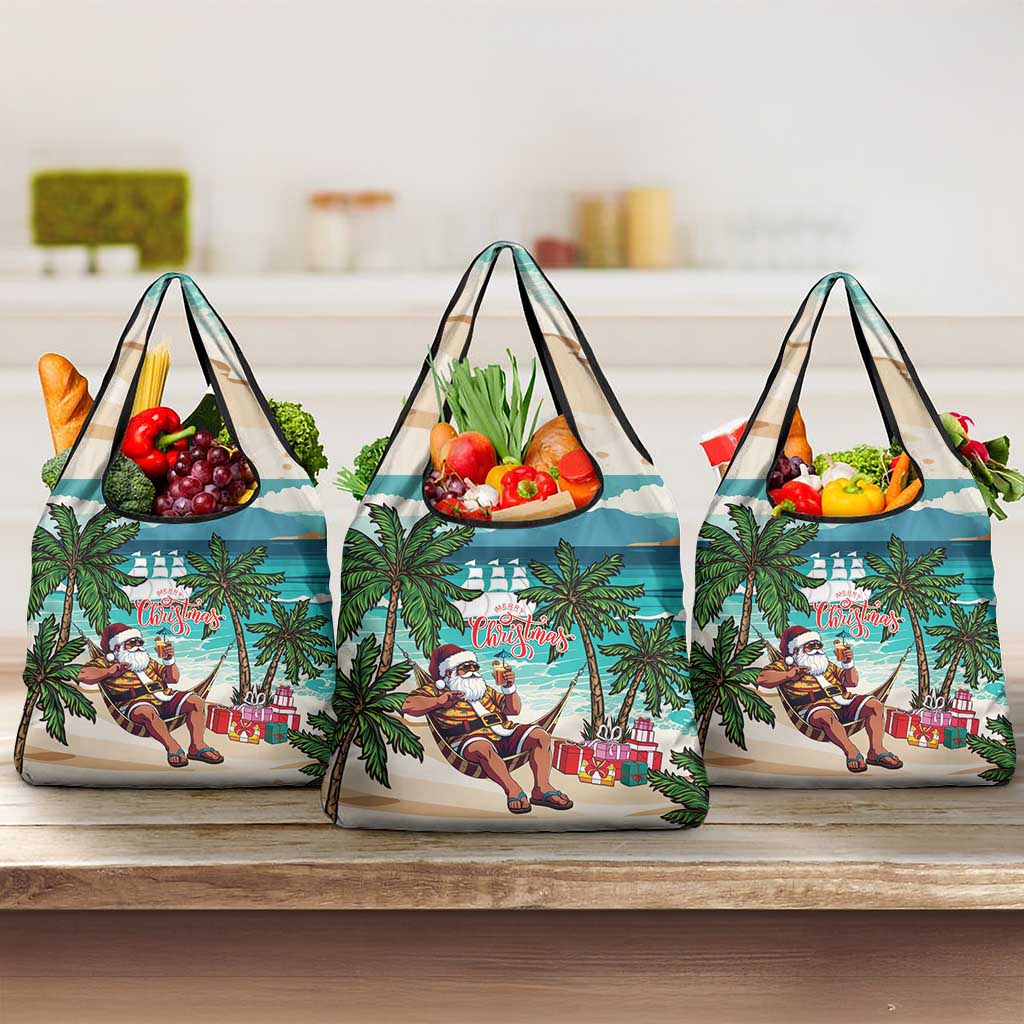 Afro Christmas in Liberia Grocery Bag Santa Chill on Tropical Beach - African Pride