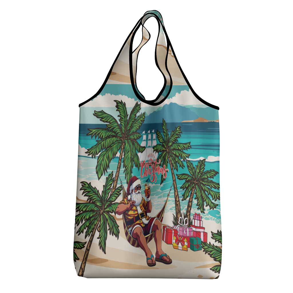 Afro Christmas in Liberia Grocery Bag Santa Chill on Tropical Beach - African Pride