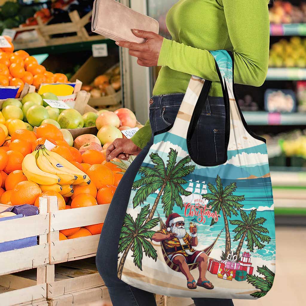 Afro Christmas in Liberia Grocery Bag Santa Chill on Tropical Beach - African Pride