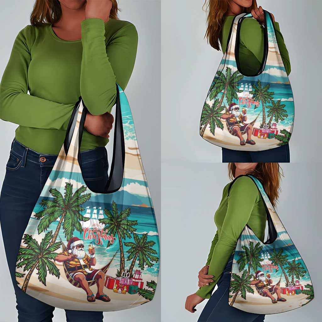 Afro Christmas in Liberia Grocery Bag Santa Chill on Tropical Beach - African Pride