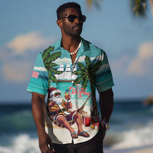 Afro Christmas in Liberia Hawaiian Shirt Santa Chill on Tropical Beach - African Pride