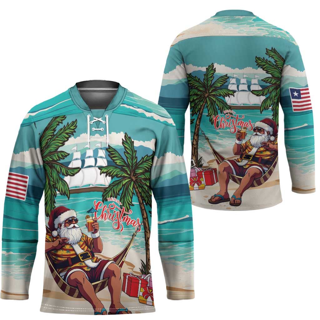 Liberia Christmas Hockey Jersey Santa Chill on Tropical Beach