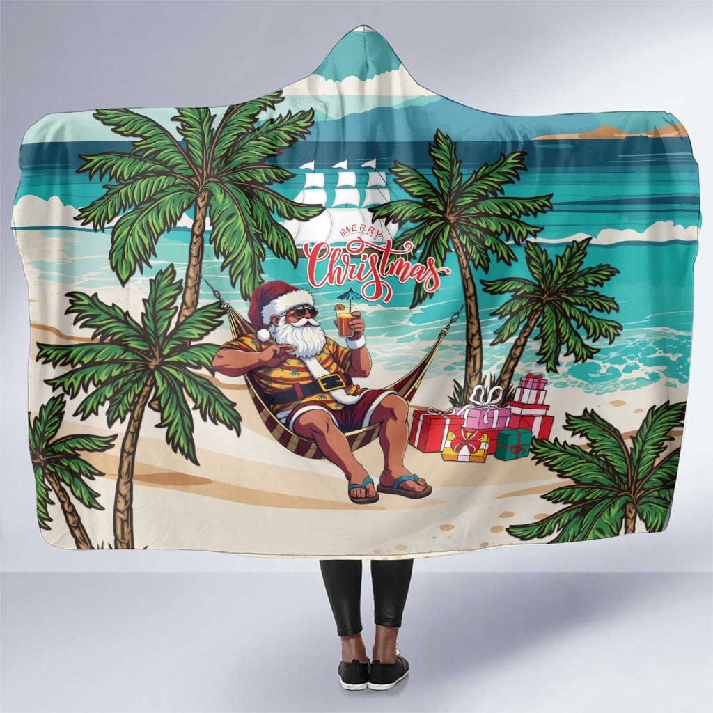 Afro Christmas in Liberia Hooded Blanket Santa Chill on Tropical Beach - African Pride
