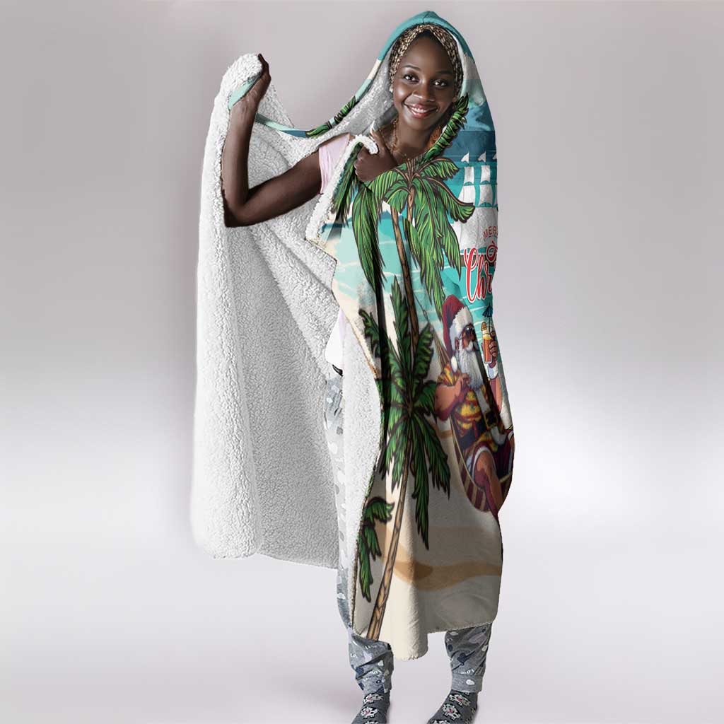 Afro Christmas in Liberia Hooded Blanket Santa Chill on Tropical Beach - African Pride