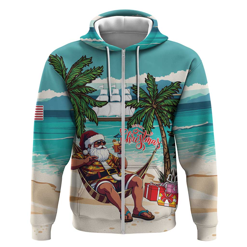 Afro Christmas in Liberia Hoodie Santa Chill on Tropical Beach - African Pride