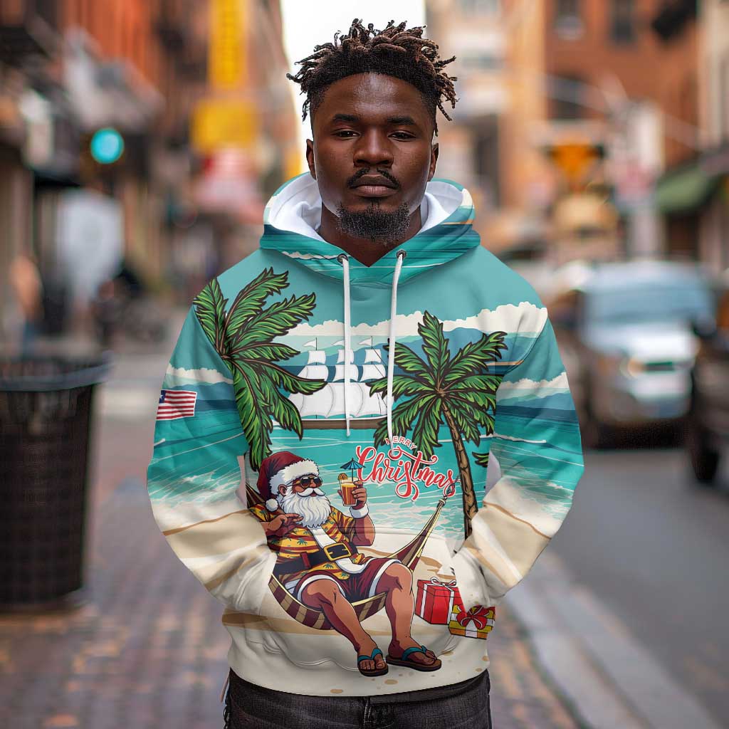 Afro Christmas in Liberia Hoodie Santa Chill on Tropical Beach - African Pride
