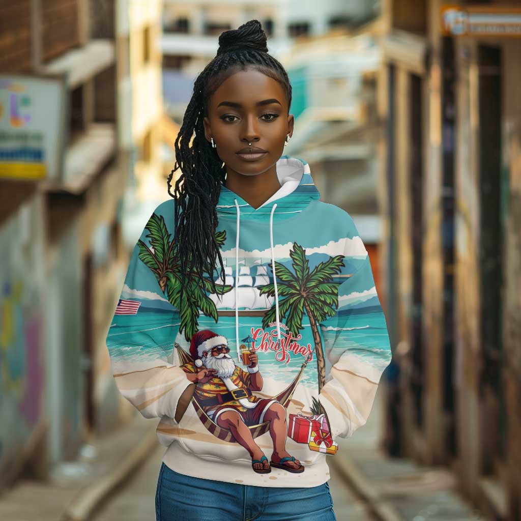 Afro Christmas in Liberia Hoodie Santa Chill on Tropical Beach - African Pride