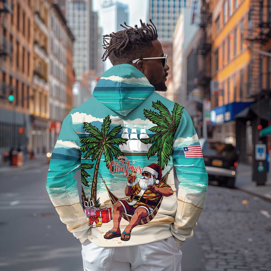 Afro Christmas in Liberia Hoodie Santa Chill on Tropical Beach - African Pride