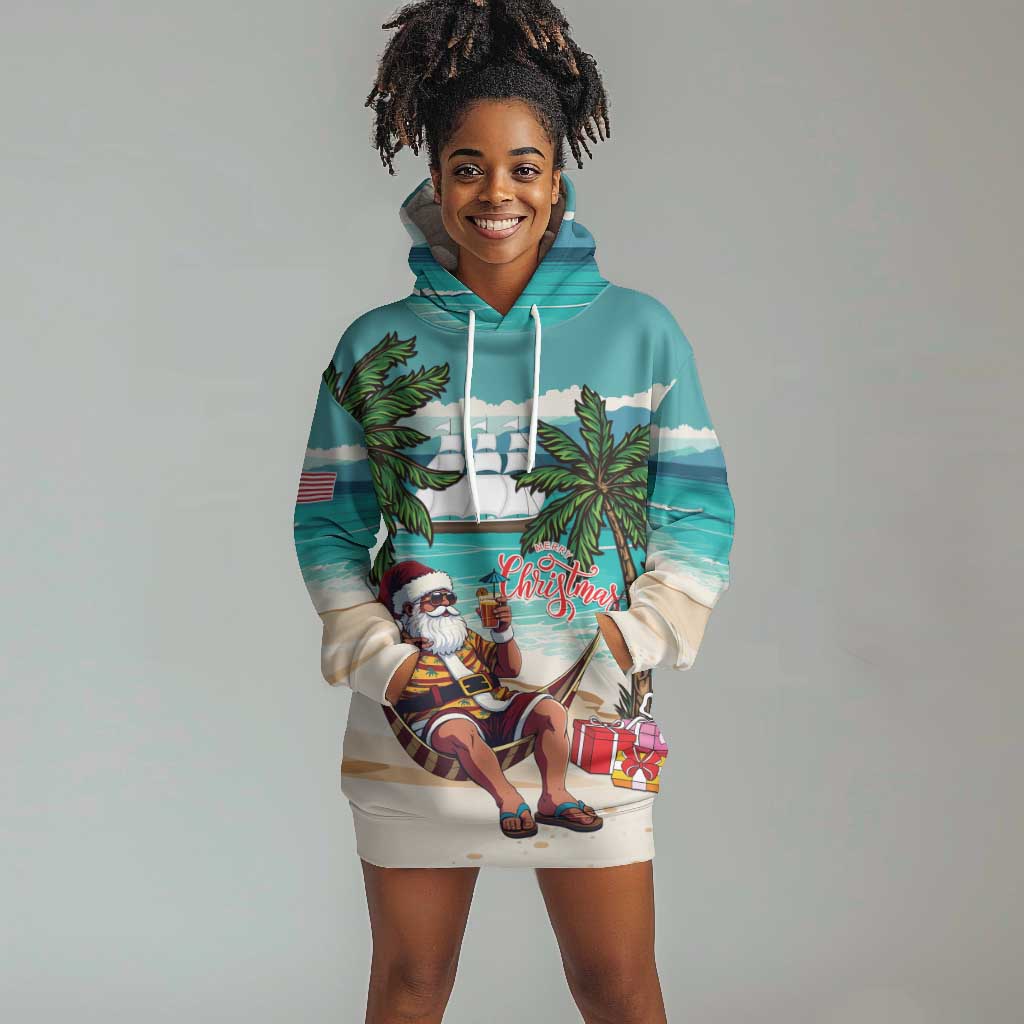 Afro Christmas in Liberia Hoodie Dress Santa Chill on Tropical Beach - African Pride