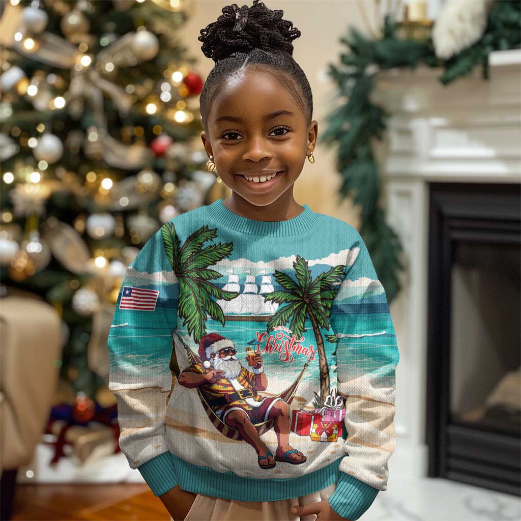 Afro Christmas in Liberia Kid Ugly Christmas Sweater Santa Chill on Tropical Beach - African Pride