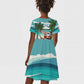 Afro Christmas in Liberia Kid Short Sleeve Dress Santa Chill on Tropical Beach - African Pride