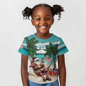 Afro Christmas in Liberia Kid T shirt Santa Chill on Tropical Beach - African Pride