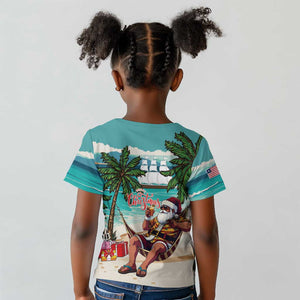 Afro Christmas in Liberia Kid T shirt Santa Chill on Tropical Beach - African Pride