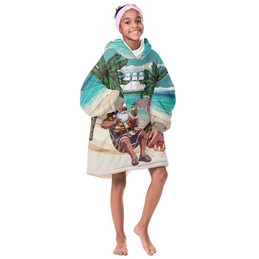 Afro Christmas in Liberia Kid Wearable Blanket Hoodie Santa Chill on Tropical Beach - African Pride