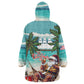 Afro Christmas in Liberia Kid Wearable Blanket Hoodie Santa Chill on Tropical Beach - African Pride