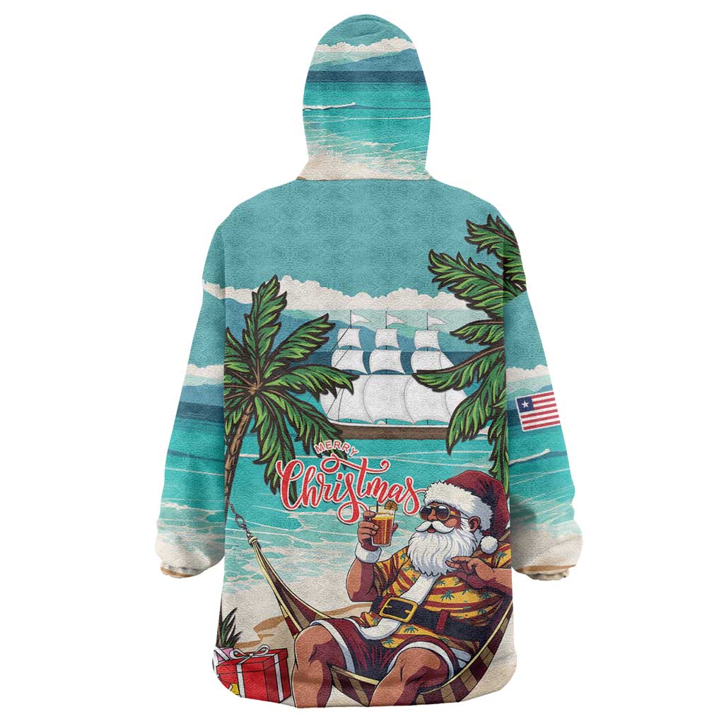 Afro Christmas in Liberia Kid Wearable Blanket Hoodie Santa Chill on Tropical Beach - African Pride