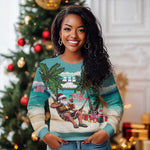 Afro Christmas in Liberia Ugly Christmas Sweater Santa Chill on Tropical Beach - African Pride