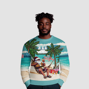 Afro Christmas in Liberia Ugly Christmas Sweater Santa Chill on Tropical Beach - African Pride