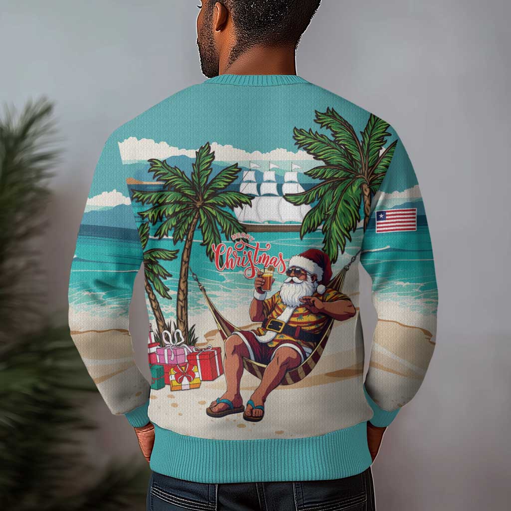 Afro Christmas in Liberia Ugly Christmas Sweater Santa Chill on Tropical Beach - African Pride