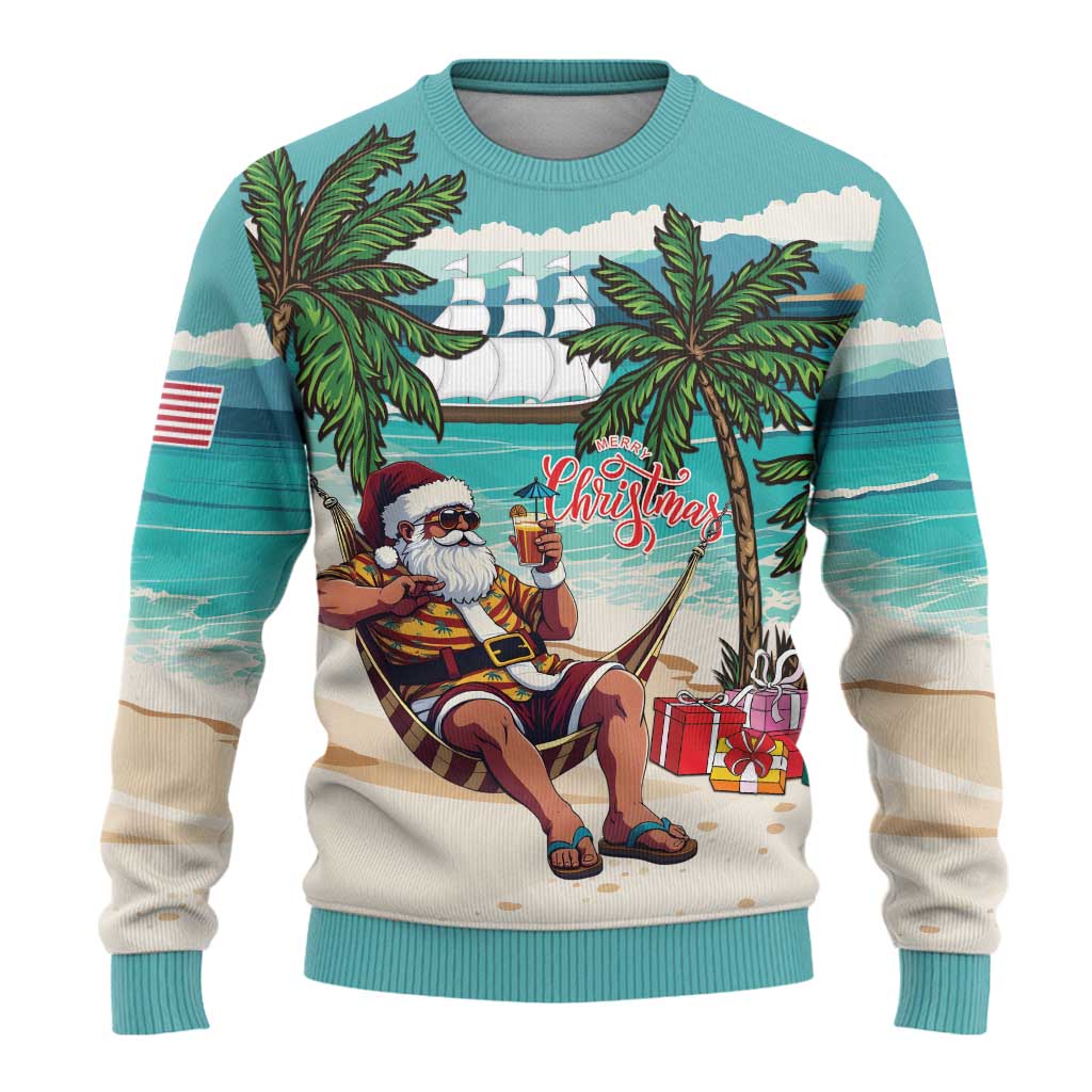 Afro Christmas in Liberia Ugly Christmas Sweater Santa Chill on Tropical Beach - African Pride