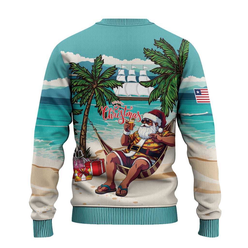 Afro Christmas in Liberia Ugly Christmas Sweater Santa Chill on Tropical Beach - African Pride