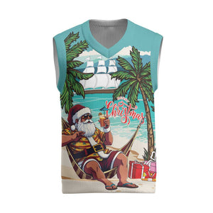 Afro Christmas in Liberia Christmas Knitted V-Neck Vest Santa Chill on Tropical Beach - African Pride