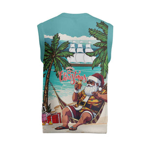 Afro Christmas in Liberia Christmas Knitted V-Neck Vest Santa Chill on Tropical Beach - African Pride