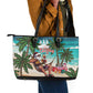 Afro Christmas in Liberia Leather Tote Bag Santa Chill on Tropical Beach - African Pride