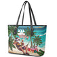 Afro Christmas in Liberia Leather Tote Bag Santa Chill on Tropical Beach - African Pride