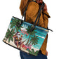 Afro Christmas in Liberia Leather Tote Bag Santa Chill on Tropical Beach - African Pride