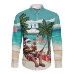 Afro Christmas in Liberia Long Sleeve Button Shirt Santa Chill on Tropical Beach - African Pride