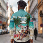 Afro Christmas in Liberia Long Sleeve Button Shirt Santa Chill on Tropical Beach - African Pride